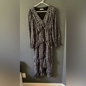 Lush Clothing Womens Black Floral Ruffled Dress - M